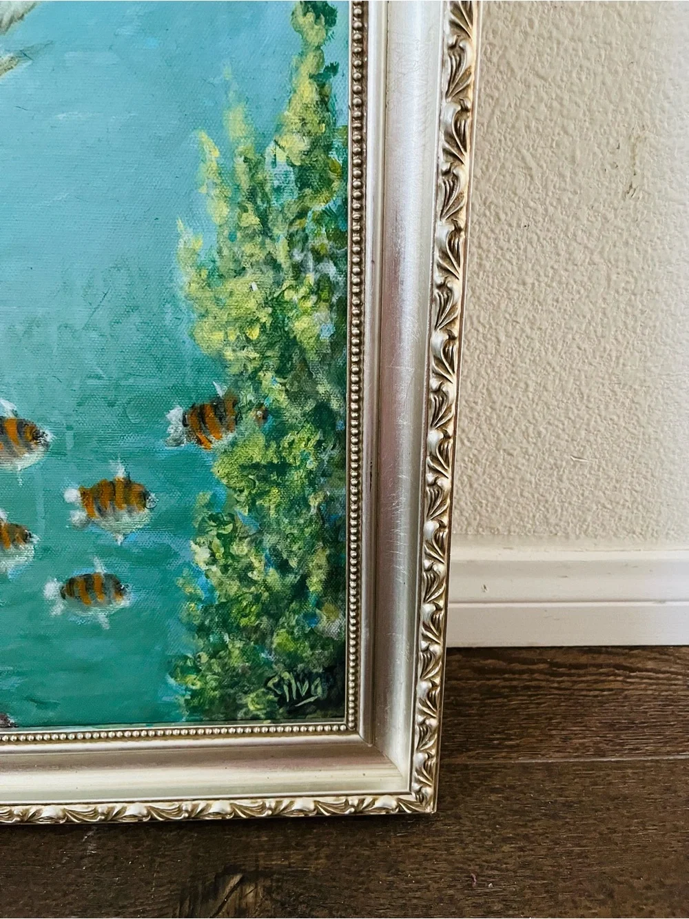 Hand-Painted Fish Aquarium Art Print - Green 17/21 inches